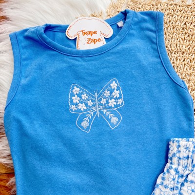 Conj. Regata Borboleta e Saia em Lese Floral - Azul Claro